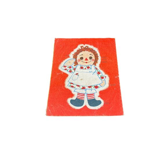 🧵 Vintage Raggedy Ann Real Cloth Wipes Clean Kids Fabric Book/Panel Red Nursery - Picture 2 of 2